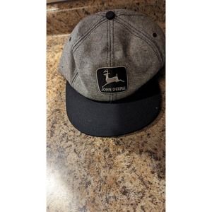 Vintage John Deere Black Gray Denim K-Products Snapback Hat Cap